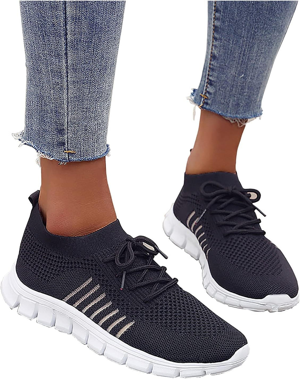 Black Running Shoes Women Womens Fashion Tennis Shoes Lightweight Mesh Running Walking Sneaker Lace-Up Sport Shoes Runing Breathable Shoes Sneakers, 9