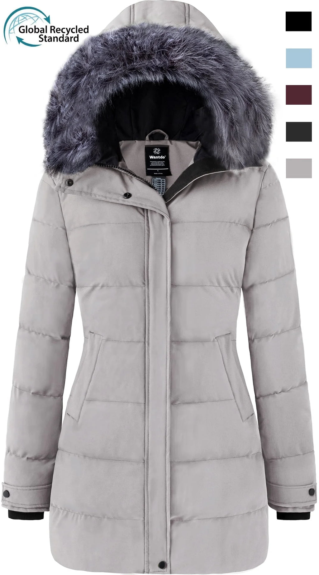 Women'S Winter Coat Hooded Puffer Jacket Insulated Windbreaker Jacket Gray L